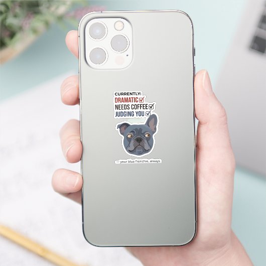 Dein blauer Frenchie beurteilt lustiges Design Aufkleber (Telefon)