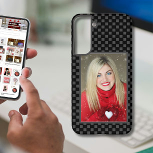 Dein Familienfoto Grau & Schwarz Schachbrett Samsung Galaxy Hülle