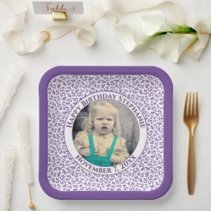 Dein Foto 45 Zufälliges Zahlenmuster Lila/Weiß  Pappteller
