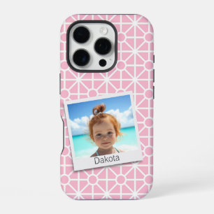 Dein Foto auf hübschem rosa und weißem Muster iPhone 16 Pro Hülle