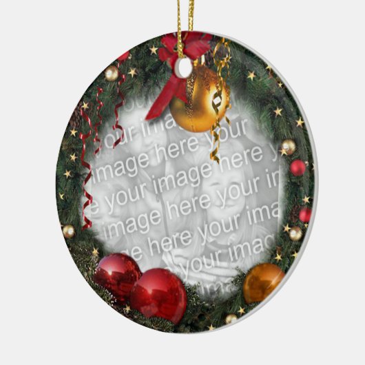 Dein Foto in einem Weihnachtskranz Keramik Ornament (Links)