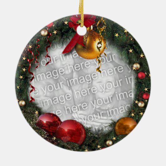 Dein Foto in einem Weihnachtskranz Keramik Ornament (Hinten)