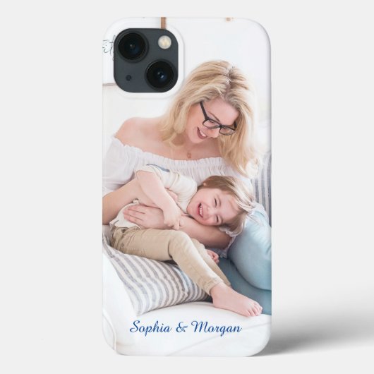 Dein Foto & Name(n) oder Nachricht in blauer Schri Case-Mate iPhone Hülle (Rückseite)
