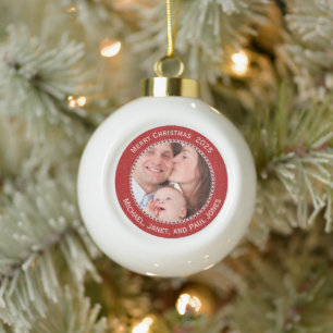 Dein Foto Rotes Strickmuster Bilderrahmen Keramik Kugel-Ornament