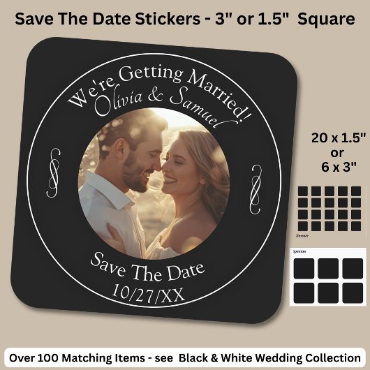 Dein Foto, Save The Date, Schwarz-Weiß-Unendlichke Quadratischer Aufkleber