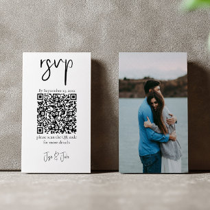 Dein Foto, schwarz-weißer QR-Code Hochzeits-RSVP Begleitkarte
