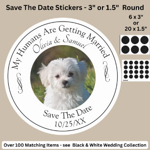 Dein Haustier-Foto, Datum speichern, Schwarz & Wei Runder Aufkleber