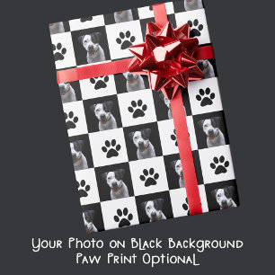 Dein Hunde-Foto Schwarz-Weiß kariert Stylisch Geschenkpapier