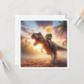 Dein Kind, das auf einem T-Rex reitet, lege mein G Karte (Vorderseite/Rückseite Beispiel)