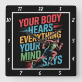 Dein Körper hört Mind sagt Runner Quadratische Wanduhr (Vorderseite)