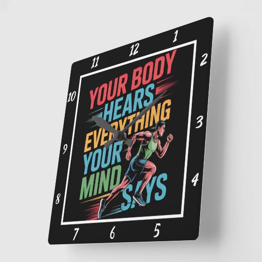 Dein Körper hört Mind sagt Runner Quadratische Wanduhr (Winkel)