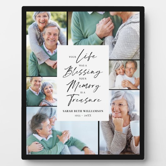 Dein Leben war ein Segen-Foto-Collage-Gedenkmal Fotoplatte (Vorderseite)