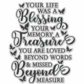 Dein Leben war ein Segen-Schmetterlingsdenkmal Aufkleber (Vorderseite)