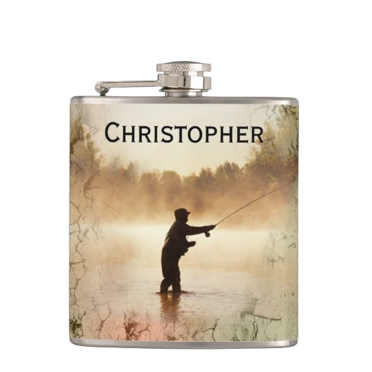 Dein Name auf Gone Fishing Flask Flachmann (Vorderseite)