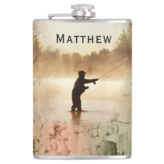 Dein Name auf Gone Fishing Flask Flachmann (Vorderseite)