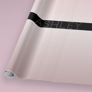 Dein Name Dünne Rose Ombre & Weiße Streifen Geschenkpapier