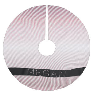 Dein Name Dünne Rose Ombre & Weiße Streifen Polyester Weihnachtsbaumdecke