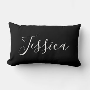 Dein Name Elegante weiße Schrift auf Schwarz Lendenkissen