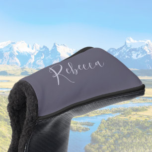 Dein Name   Elegantes Lavenderskript auf Hazy Lila Golf Headcover