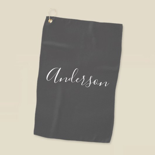 Dein Name | Elegantes weißes Script auf Grau Golfhandtuch