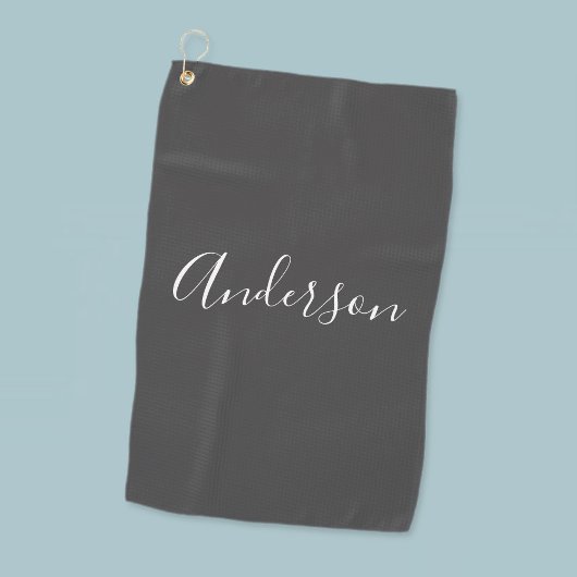 Dein Name | Elegantes weißes Script auf Grau Golfhandtuch