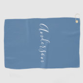 Dein Name | Elegantes weißes Script auf Gray Blue Golfhandtuch (Horizontal)