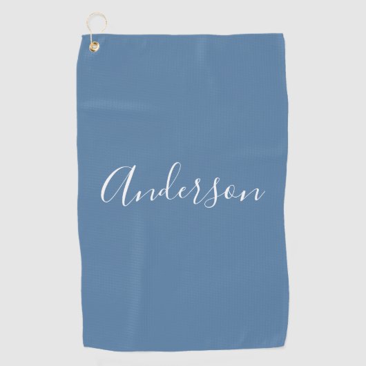 Dein Name | Elegantes weißes Script auf Gray Blue Golfhandtuch (Vorderseite)