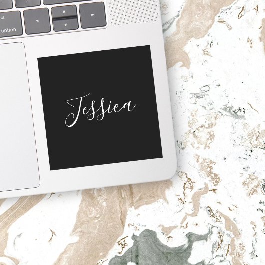 Dein Name | Elegantes weißes Script auf schwarz Aufkleber