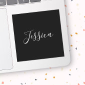 Dein Name | Elegantes weißes Script auf schwarz Aufkleber