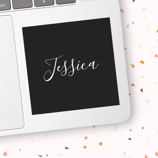 Dein Name | Elegantes weißes Script auf schwarz Aufkleber