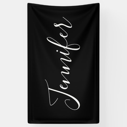 Dein Name | Elegantes weißes Script auf schwarz Banner (Vertikal)