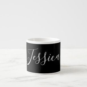 Dein Name Elegantes weißes Script auf schwarz Espressotasse