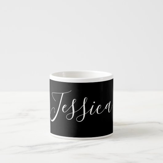 Dein Name | Elegantes weißes Script auf schwarz Espressotasse (Vorderseite)