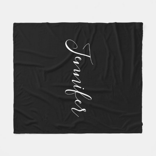 Dein Name | Elegantes weißes Script auf schwarz Fleecedecke (Vorderseite (Horizontal))