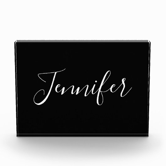 Dein Name | Elegantes weißes Script auf schwarz Fotoblock (Vorderseite)