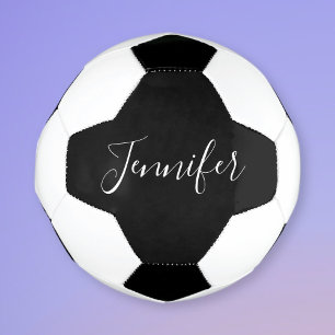 Dein Name   Elegantes weißes Script auf schwarz Fußball