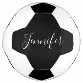 Dein Name | Elegantes weißes Script auf schwarz Fußball (Vorderseite)