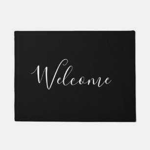 Dein Name   Elegantes weißes Script auf schwarz Fußmatte