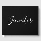 Dein Name | Elegantes weißes Script auf schwarz Gästebuch (Vorderseite)