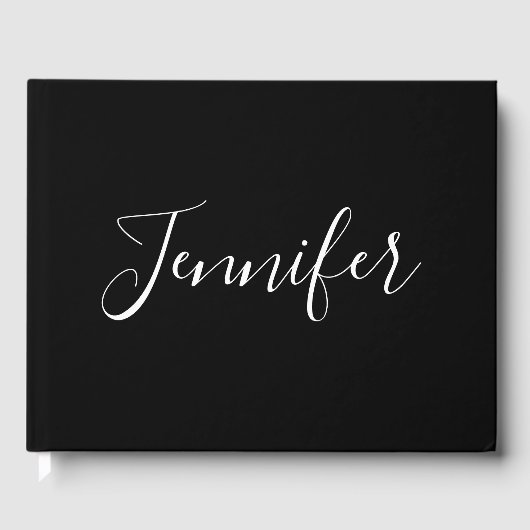 Dein Name | Elegantes weißes Script auf schwarz Gästebuch (Vorderseite)
