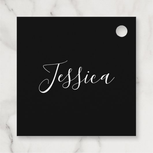 Dein Name | Elegantes weißes Script auf schwarz Geschenkanhänger (Rückseite)