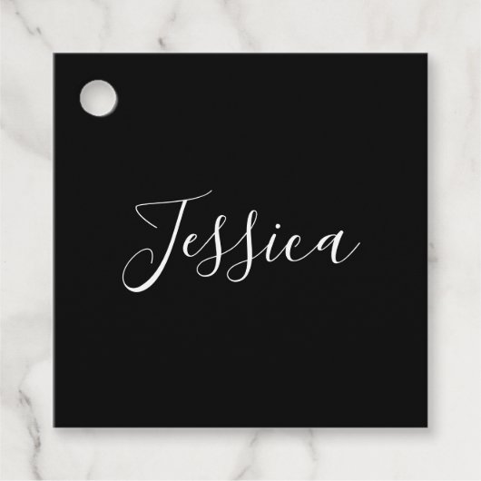 Dein Name | Elegantes weißes Script auf schwarz Geschenkanhänger (Vorderseite)