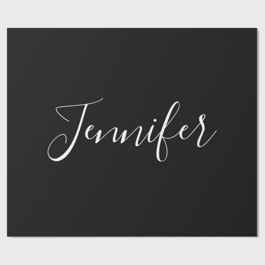 Dein Name | Elegantes weißes Script auf schwarz Geschenkpapier (Flach)