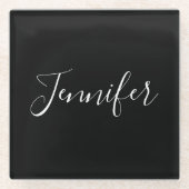 Dein Name | Elegantes weißes Script auf schwarz Glasuntersetzer (Vorderseite)