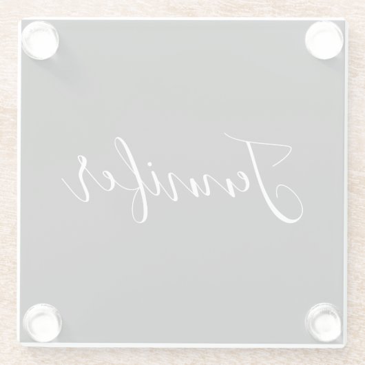 Dein Name | Elegantes weißes Script auf schwarz Glasuntersetzer (Rückseite)