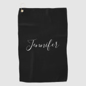 Dein Name | Elegantes weißes Script auf schwarz Golfhandtuch (Vorderseite)
