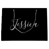 Dein Name | Elegantes weißes Script auf schwarz Große Geschenktüte (Vorderseite)