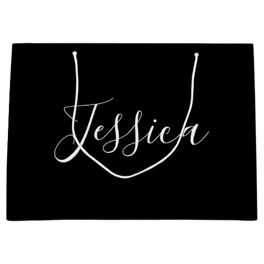 Dein Name | Elegantes weißes Script auf schwarz Große Geschenktüte (Vorderseite)