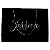 Dein Name | Elegantes weißes Script auf schwarz Große Geschenktüte (Rückseite)