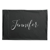 Dein Name | Elegantes weißes Script auf schwarz Kissenbezug (Rückseite)